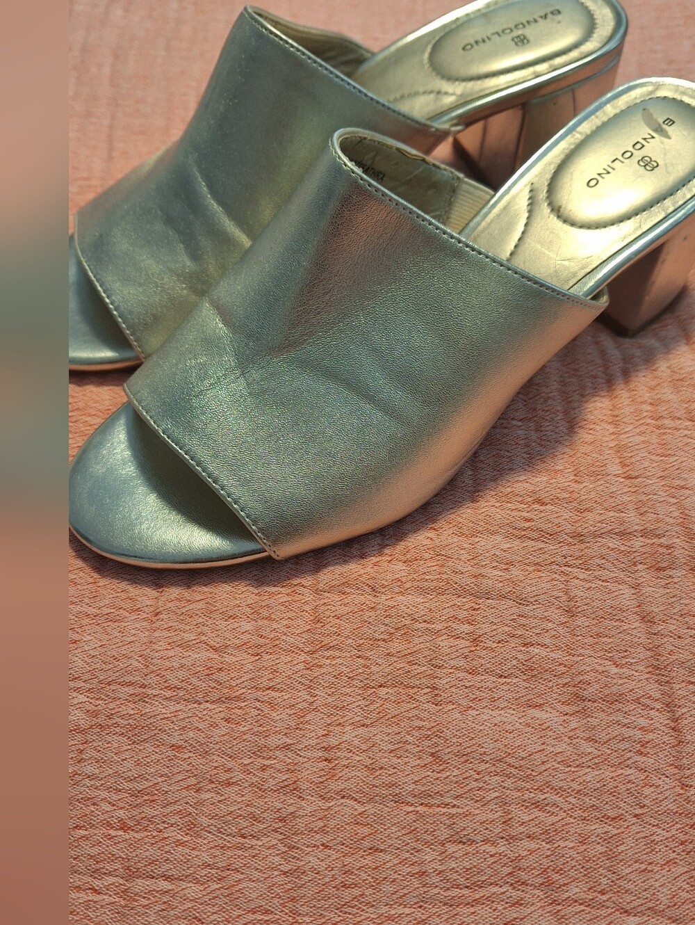 Bandolino Silver Metallic Block Heels, Mules